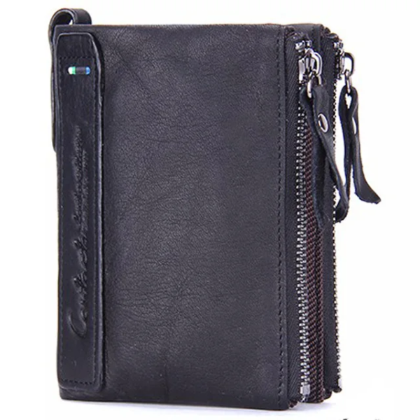 Manfig Original Cow Leather Double Ykk Zepper Wallet For Men - Image 2