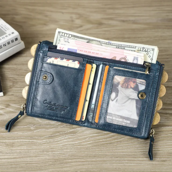 Manfig Original Cow Leather Double Ykk Zepper Wallet For Men - Image 4