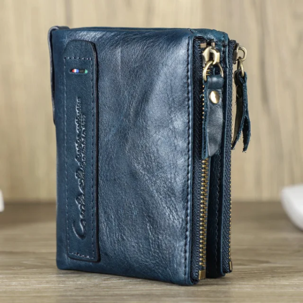 Manfig Original Cow Leather Double Ykk Zepper Wallet For Men - Image 5