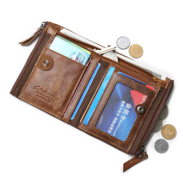 Manfig Original Cow Leather Double Ykk Zepper Wallet For Men - Image 2