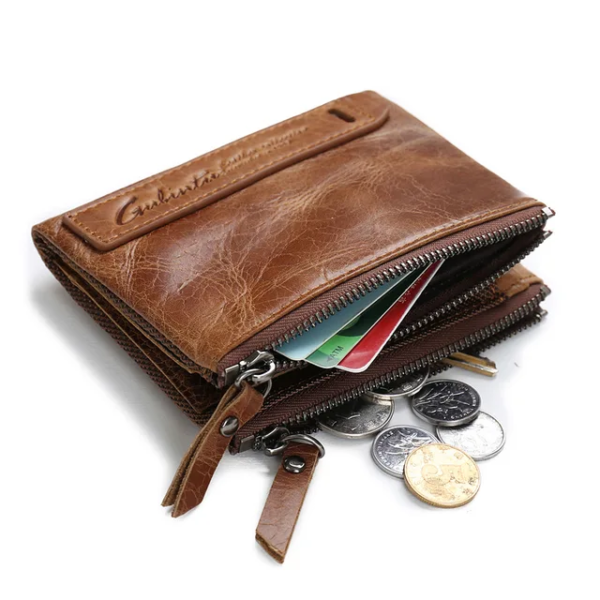 Manfig Original Cow Leather Double Ykk Zepper Wallet For Men - Image 3