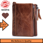 Manfig Original Cow Leather Double Ykk Zepper Wallet For Men